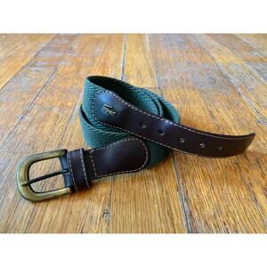 Vintage LACOSTE Green Woven Fabric Belt w/Leather Trim sz XS/S